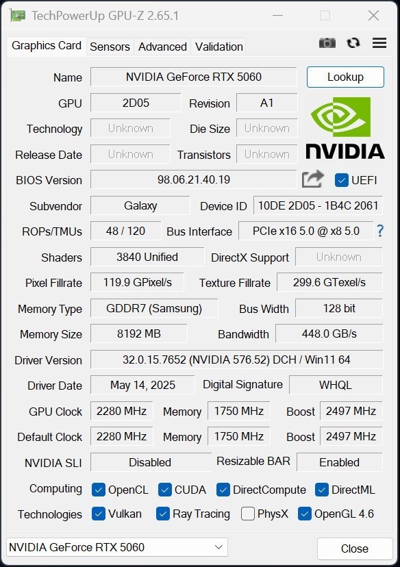 影驰RTX 5060魔刃上手:磁吸RGB光效的50系甜点卡