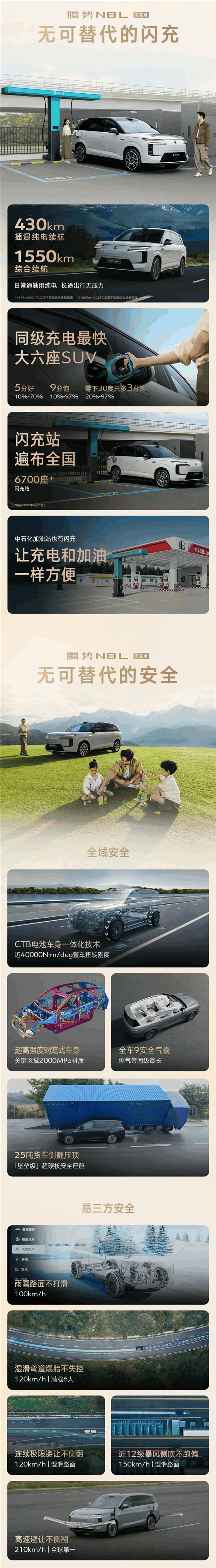 纯电续航430公里 9分钟充饱!腾势N8L闪充版一图看懂
