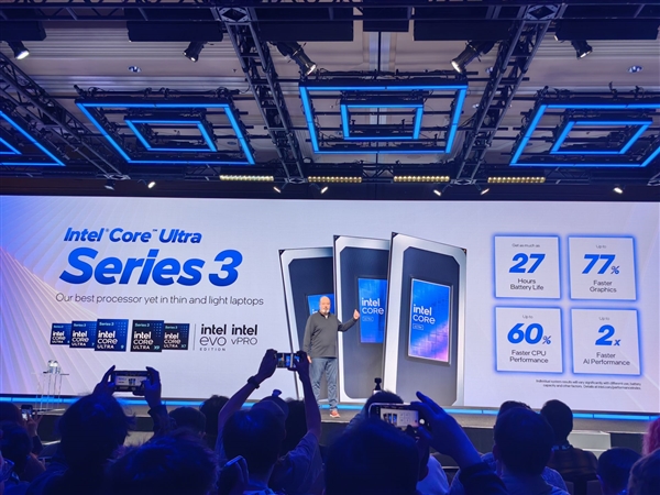 27小时x86续航王!Intel正式发布酷睿Ultra 300系列CPU:游戏性能提升77%