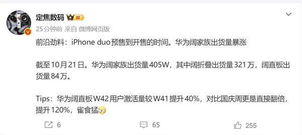 iPhone Duo上市后华为阔屏家族销量不降反涨：出货量突破400万台